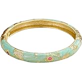BlingNook Cloisonne Bracelet For Women, Chunky Bangle Trendy Cute Flower Enamel Bangles Multi Tone Engraved Cuff Gold Plated Bracelets Stackable Wife Jewelry Friendship Gift