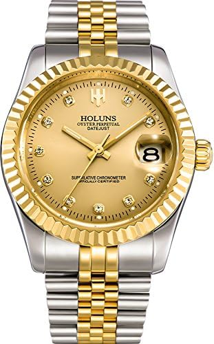 Mens Gold Plated Automatic Watch Japanese NH35A Movement with Date Display Diamond Watches
