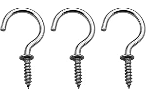 IDEALSV 60 Pcs (304) Stainless Steel Screw Ceiling Hooks 1 Inch Cup Hook Screw-in Light Hooks
