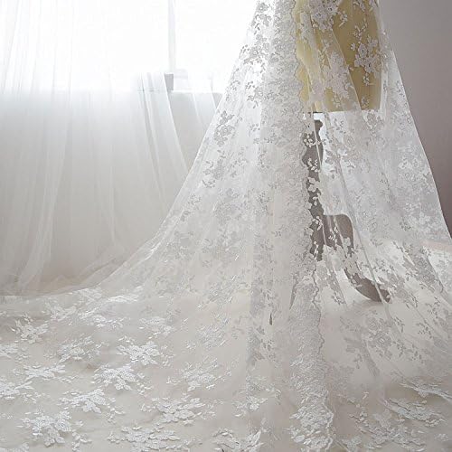 IRIZCO Bridal Dress Floral Embroidery Lace Fabric by The Yard