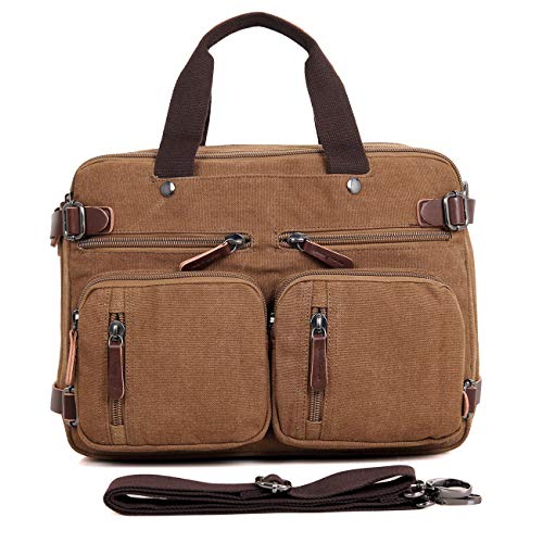 Clean Vintage Laptop Bag Hybrid Backpack Messenger Bag/Convertible Briefcase Backpack Satchel for Men Women- BookBag Rucksack Daypack-Waxed Canvas Leather, Brown