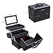 SONGMICS Makeup Organizer case Makeup Train Case Mini Alumi Cosmetic Organizer Box with Mirror 2 Trays Black UMUC11B