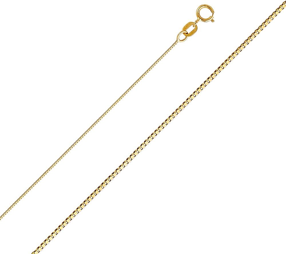 14K Yellow Gold Small Angel Religious Charm Pendant with 0.5mm Box Chain Necklace - 16": Clothing