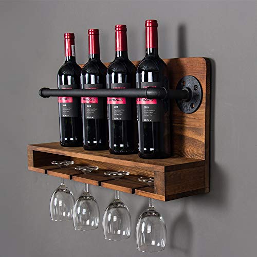 KINMADE Industrial Wine Racks Wall Mounted with Stem Glass Holder,Metal