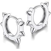 Spike Punk White Gold Rhodium Solid 925 Sterling Silver Post Small Spiked Thorn Hoop Earrings for Men Women Huggie Hoops Earrings, Nickel-Free, Hypoallergenic Jewelry,