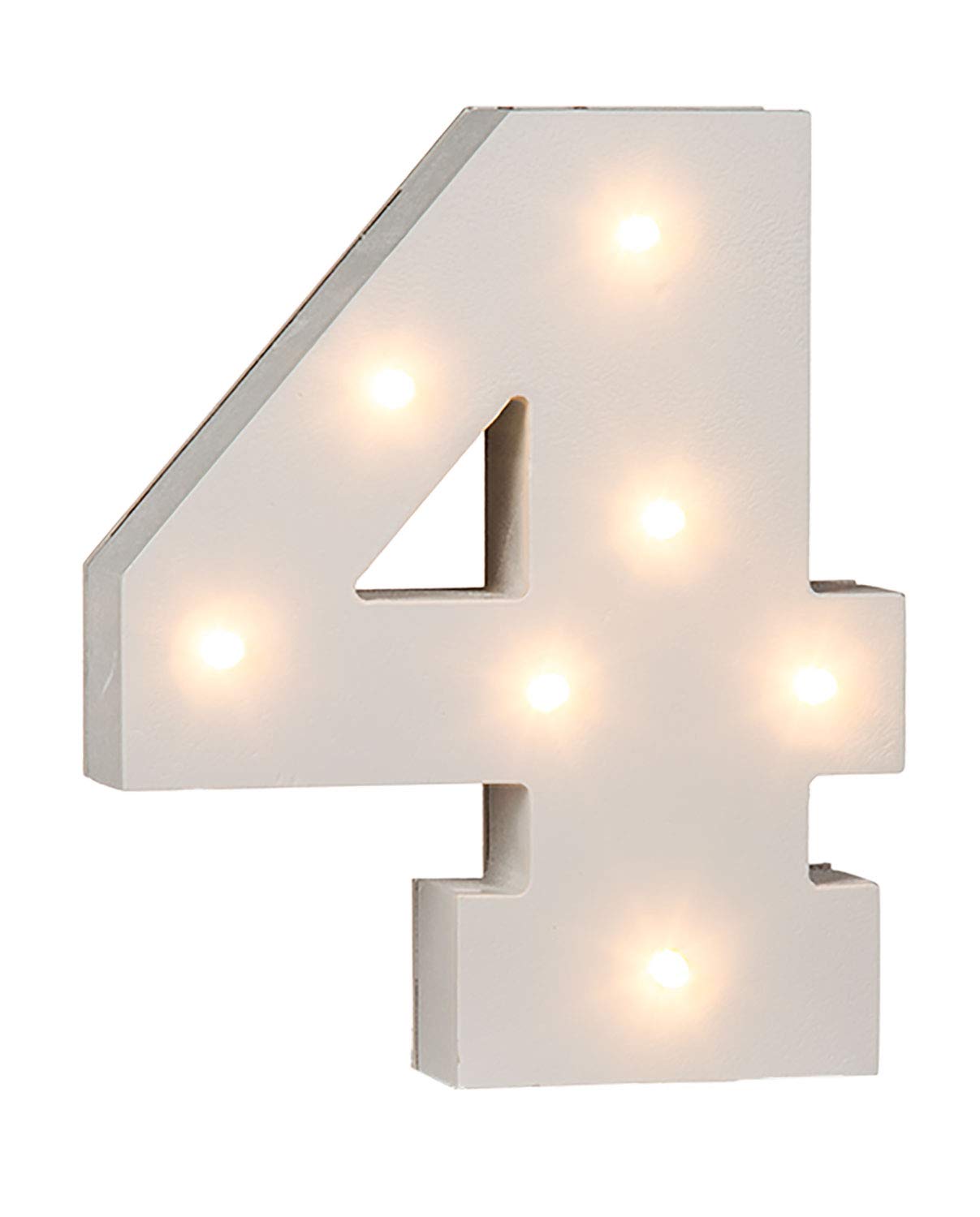 OOTB Illuminated Number 4 Light with 7 LED, Wood, White
