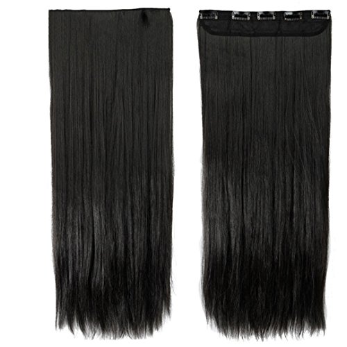 18-30" Synthetic Hair Extensions 5 Clip Ins One Piece Straight Hair #1B 24inches