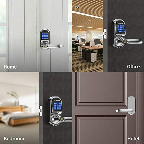 [2020 New]Smart Lock,Wandwoo Electronic Door Locks with Bluetooth Mechanical Keys Enabled Anti-peep Code Auto Lock Adjustable Hand for Home/Office/Hotel/Garage Apartment-Silver - Thumbnail 6