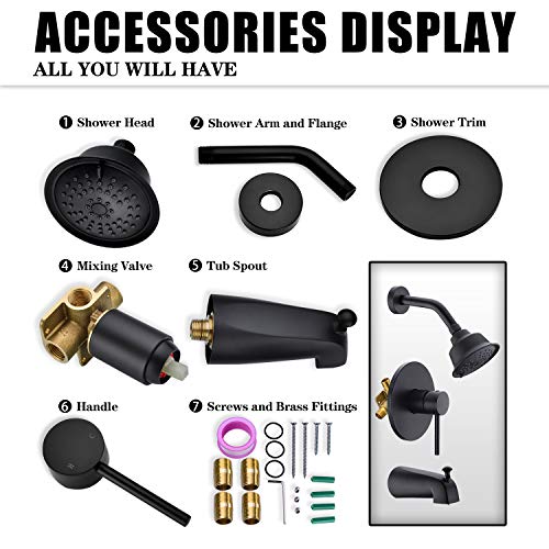 HANEBATH Matte Black Tub and Shower Faucet Set, Shower Trim Kit with Pressure Balance Valve and