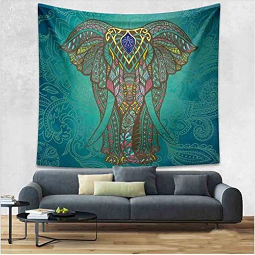 Singyico Indian Elephant Tapestry, Hippie Tapestries, Tapestry Wall Hanging, Indian Black &amp; White Tapestry , Bohemian Dorm Decor Mandala Tapestries (150130CM（6051inch, E-Green)