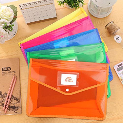 YOTINO Premium Expanding Poly Wallets 5Pack, Letter Size/14.4''x10.4'' Expanding File Wallet Large Capacity Poly Pockets Envelope File Folders - Snap Button Closure - Name Card Slot - Assorted Color
