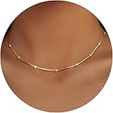 MJartoria Dainty Choker Necklace for Women 14K Gold Plated Minimalist Chain Choker Necklace Trendy Satellite Bead Choker Jewelry Gifts