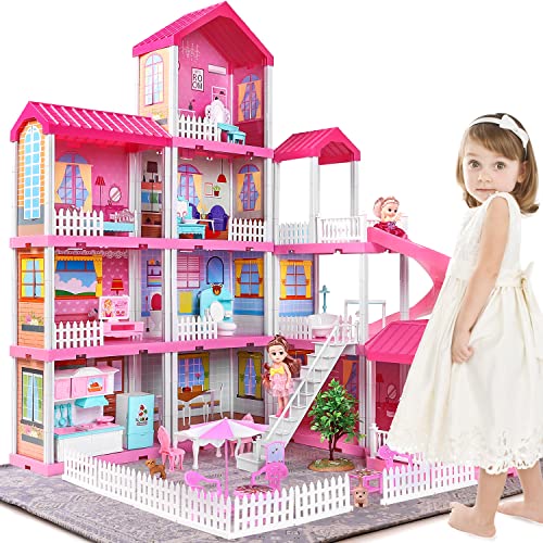 TEMI Doll House Dreamhouse Girl Toys 4Story 11 Doll House Rooms with