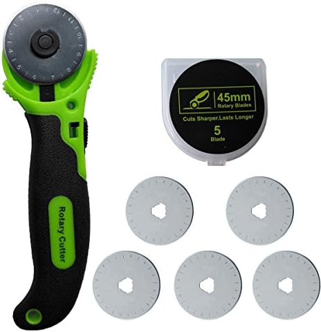 45mm Rotary Cutter Premium Quilters Sewing Quilting Fabric Cutting Tool Fabric Leather Paper Vinyl strips multiple layers (5 Replacement Blades) by NetEra
