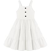 Arshiner Toddler Girl Summer Dresses Casual Sleeveless Button Down Swing Flowy Tiered Midi Sundress with Pockets