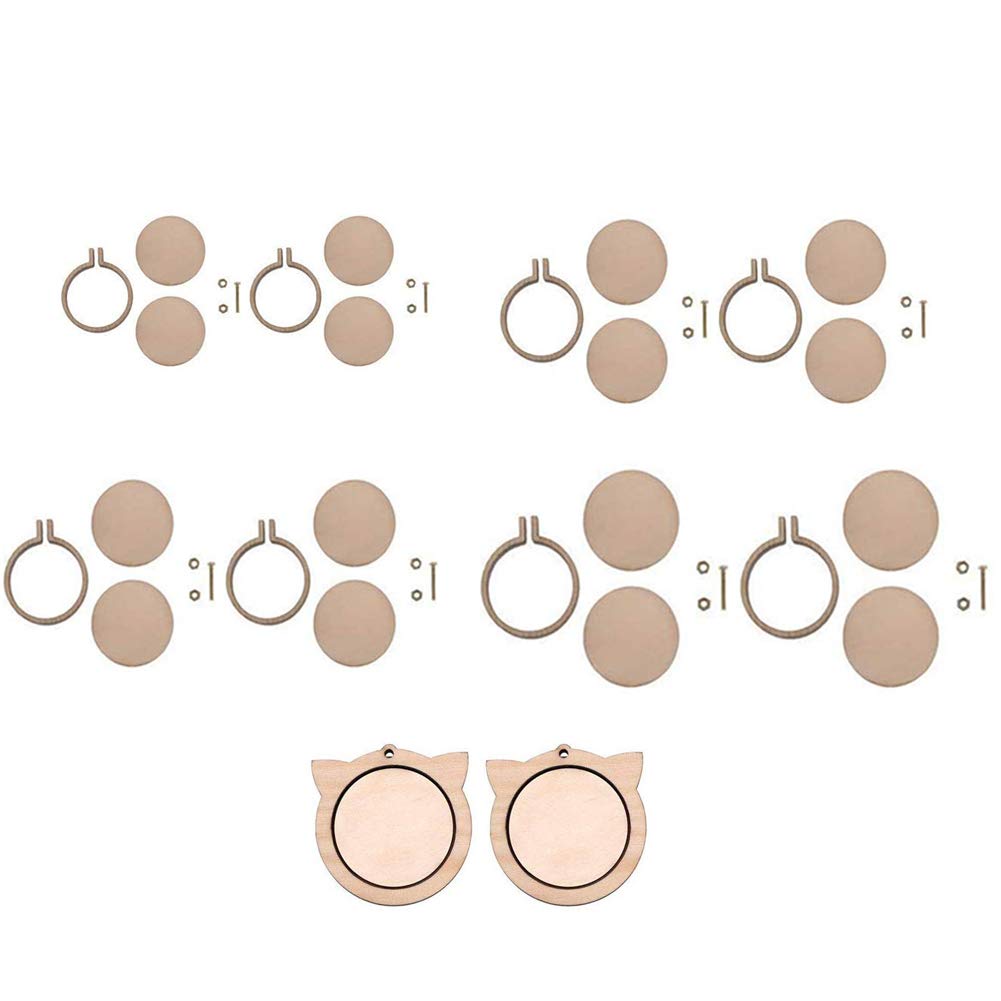 10 Pieces Mini Wood Hoops Punched for Cross Stitch Round Embroidery Hoop Frame Cross Stitch, Arts, DIY Crafts Tool (10 Pieces Set)