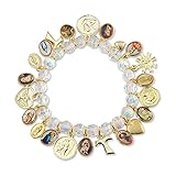 Catholica Shop Crystal Stretch Bracelet with 22 Catholic Medals and Charms | Religious Beaded