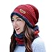 Winter Beanie Hat Scarf Gloves Slouchy Snow Knit Skull Cap Scarves Touch Screen Mittens for Women Burgundy