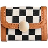 Leheybia 1 Pcs Checkered Wallet Checker Card Bag Card Holder Wallet Card Holder Wallet Wallet for Woman(Coffee, Black And White) (Coffee)