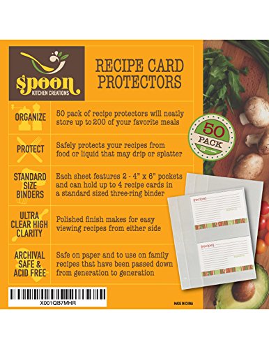 Toucan Craft Supplies Recipe Card Protectors, Refill Sheets for 3 Ring Binders,  Recipe Book Pocket Page Sheet Protectors, Holds 4 x 6-inch pockets, 4 Cards Per Sheet, Clear 50 Pack