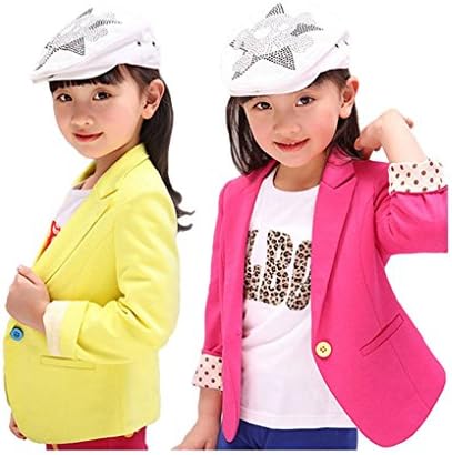Girls Blazer Casual Candy Color Cotton Child Jacket Suit(Rose Red 4-5T)