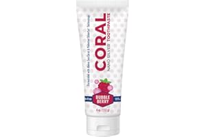CORAL WHITE Coral Nano Silver Bubble Berry Kids Toothpaste, Natural Fluoride Free Teeth Whitening Toothpaste, Coral Calcium Nano Silver Infused SLS Free - 4 Ounces
