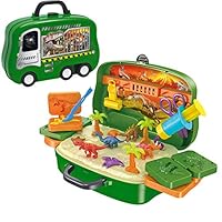 OUTFANDIA Kids Play Dough Dinosaur Play Set 26 Pcs Pretend Play Toy Kit with Dough and Moulds in a Portable Case