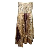 Mogul Womens Skirt Dress Smocked Bodice Strapless Silk Sari Beach Sundress (Yellow-1)