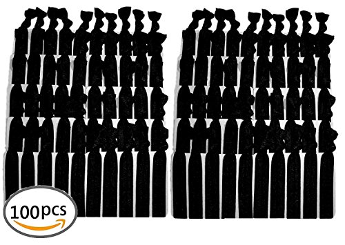 KWJOY No Crease Hand Knotted Hair Ties Over Assorted Elastic Ponytail Holders/Black/100pcs