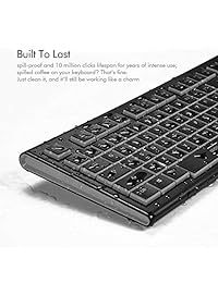 Teclado inalámbrico y ratón combinado, teclado Aigo resistente a salpicaduras con controles de medios, tecla de doble color y ratón ergonómico con velocidad de cursor ajustable para Windows PC ordenador portátil escritorio