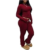 WDIRARA Women's 2 Piece Pants Outfits Long Sleeve Tee Flare Leggings Pants Set Leisure Streetwear