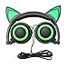 Fashional Cat Ear Headphones, IPRO Cat Earphone-LED Glowing Cat Ear Head phone-Cute Headphone for Computer,Tablet,Phone,MP3,MP4,etc-Green