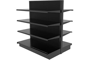 DGS RETAIL Island Gondola Retail Shelving Display with 8 Shelves Black Double Sided 48”W x 54”H x 41”D for Retail Convenience Grocery Office Supply or Liquor Stores, Industrial Grade Made in USA
