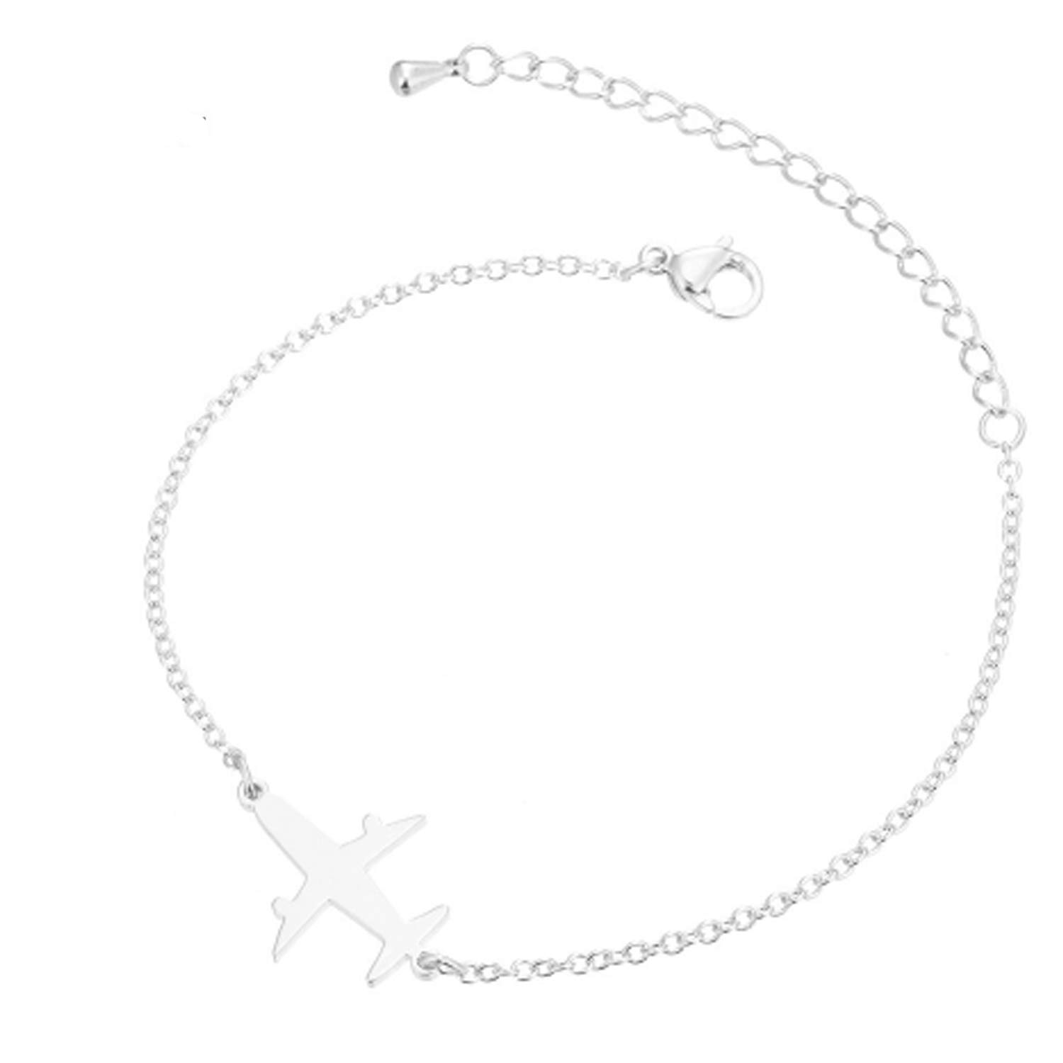 IzuBizu London Women's Silver Plated Airplane Bracelet Plane Stainless Steel Aviation Birthday Easter Celebration Bangle