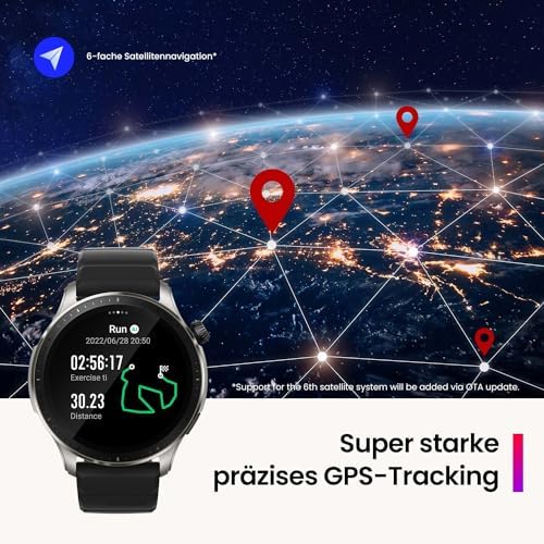 GTR 4 Smartwatch mit Telefonieren über Bluetooth und Musikspeicher,1.43” AMOLED Display,150 Sportmodi,Alexa,14 Tage Akkulaufzeit,präzises GPS-Tracking für Herren Damen