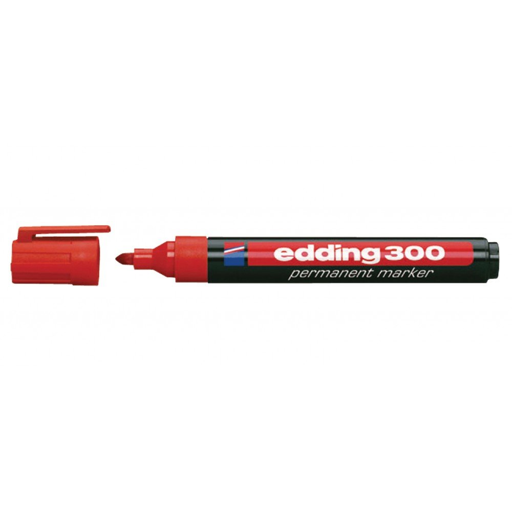 edding 300 permanent marker - red - 10 pens - round tip 1.5-3 mm - waterproof, quick-drying, smear-proof pens - for cardboard, plastic, glass, wood, metal and fabric