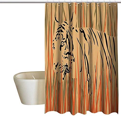 Wildlife Decor Hotel Style Shower Curtain Tiger in The Bushes Camouflage Carnivore Predator Feline Africa Animal Art Shower Curtain Rustic W108 x L72 Peach Orange