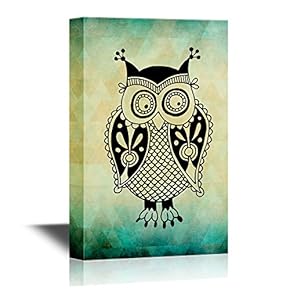 Canvas Wall Art - Ethnic Style Owl with Floral Pattern - Gallery Wrap Modern Home Art | Ready to Hang - 12x18 inches