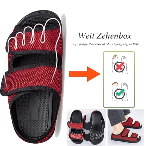 Zapatillas de Casa Ajustables Punta Abierta Hombre Mujer Sandalias Diabéticos Cierre Dos velcros Pantuflas para Ortopédica Neuropatía Calzado para Edema Artritis Respirable 36-46EU