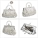 BMC Silver Beaded Sequin Design Metal Frame Kissing Lock Satin Clasp Interior Evening Clutch - Exuding Eloquence Collection