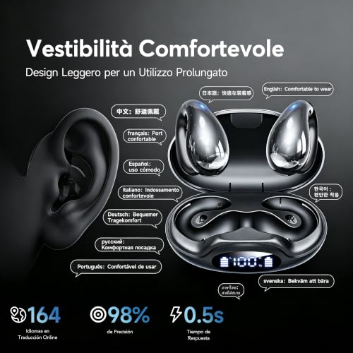 Xoruezls Auriculares Traductor en Tiempo Real - Traductor Instantaneo de Voz e Idiomas con IA, 199 Lenguas, Traducción Simultánea, Pinganillo, Cascos y Audífonos Traductores Inalámbricos Bluetooth