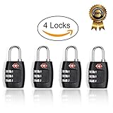 Newtion Warehouse Tsa Lock 3 Digit Combination TSA Approved Lock For Luggage Padlock 4 pack (Black)