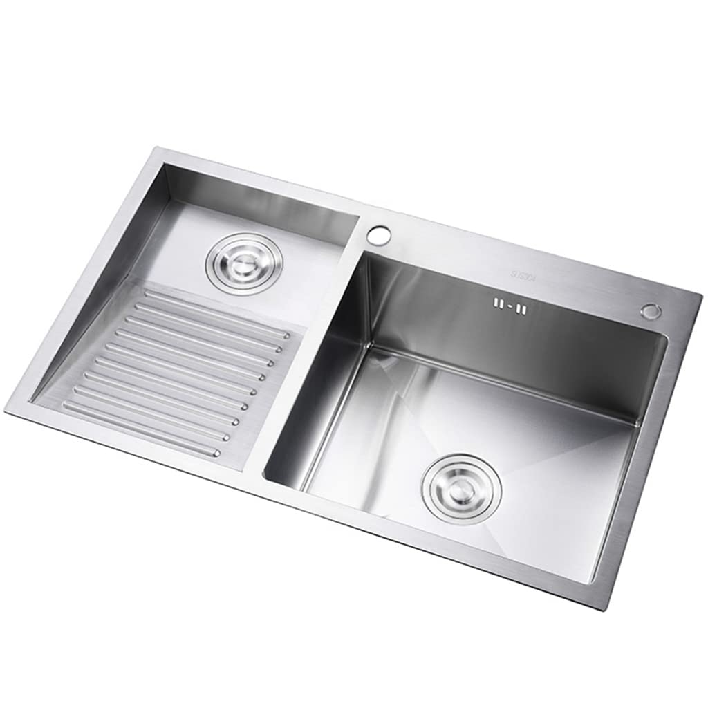 Photo 1 of Laundry Utility Sink With Washboard Stainless Steel Kitchen Sink Household Pool Balcony Room Wash Basin Easy Clean Double-Bowl 800mm/31.5Inch