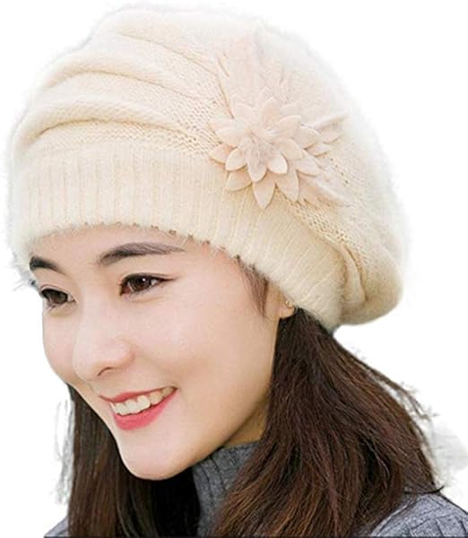 womens winter hat with flower