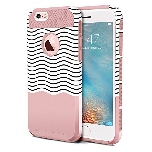 iPhone 6 Cases, iPhone 6S Case, BENTOBEN 2 Piece Ultra Slim iPhone 6 Covers Hard Shell Soft TPU Dual Layer Shockproof Bumper Chevron Wave Hybrid Protective Covers for iPhone 6 6S 4.7 Inch, Rose Gold