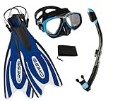 Cressi Frog Plus Fin Focus Silicone Mask Dry Snorkel Set - Blue - Large / X-Large