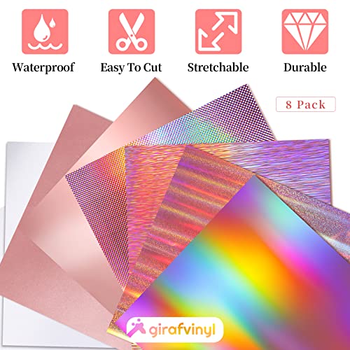 GIRAFVINYL Holographic Vinyl Rose Gold Permanent Vinyl Adhesive Vinyl