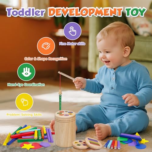 Joozmui Montessori Wooden Toys 1 2 3 Years, 4 in 1 Wooden Toys for Activities and Development Montessori Educational Games Children 1 2 3 Years Sensory Toys 1+ Year