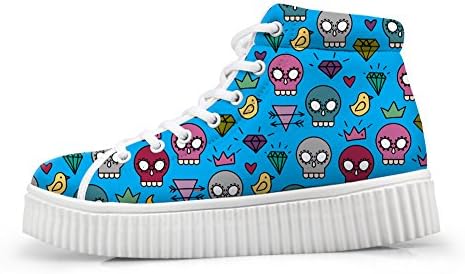Mumeson Stylish Skull Pattern High Top Fashion Sneakers for Women Girls Platform Shoes