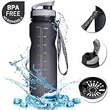 Sports Water Bottle with Filter & Strap, SOKLIT Portable BPA Free Drinking Cup 36oz/1000ml, Flip Top Leak Proof - 0.51lb Plastic Bottles for Gym Outdoor Hiking Camping Height 11'' Diameter 2.95'' Gray